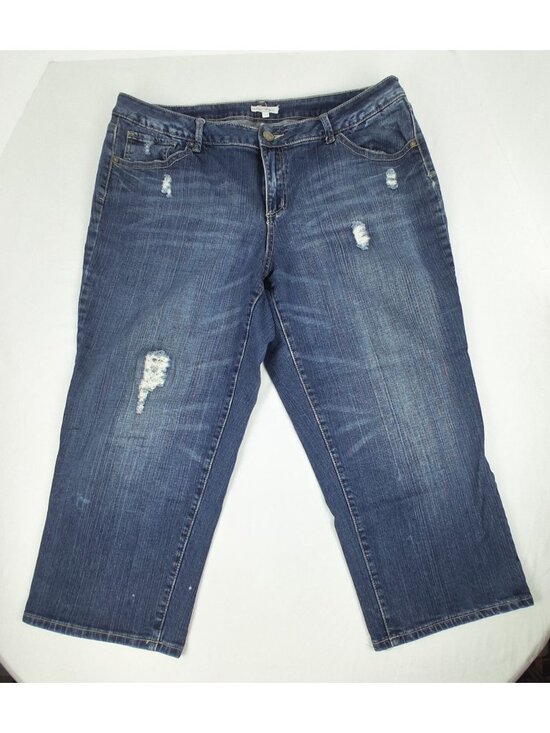 Fashion Bug Denim - Fashion Bug Women's Plus Distressed Crop Capri Jeans 20W Blue